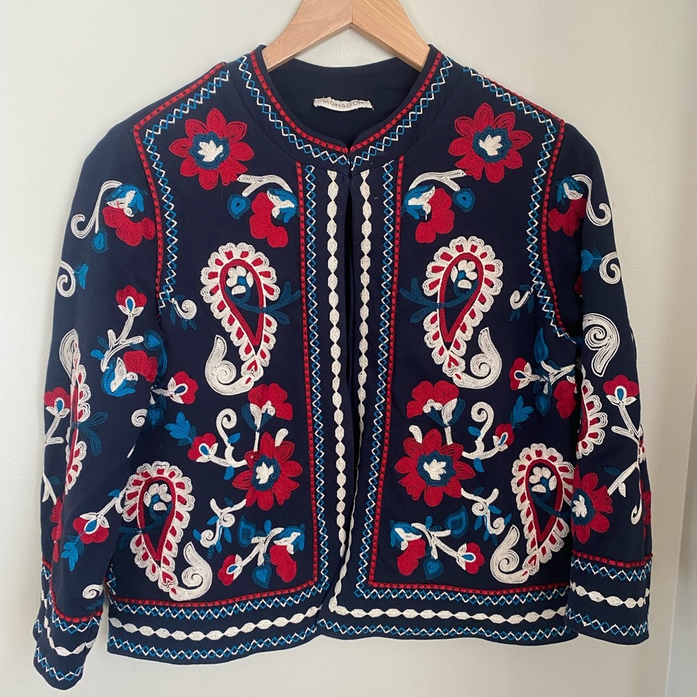 Monsoon Embroidered Boho Open-Front Jacket Size Small Cottagecore Bohemian - Picture 2 of 8